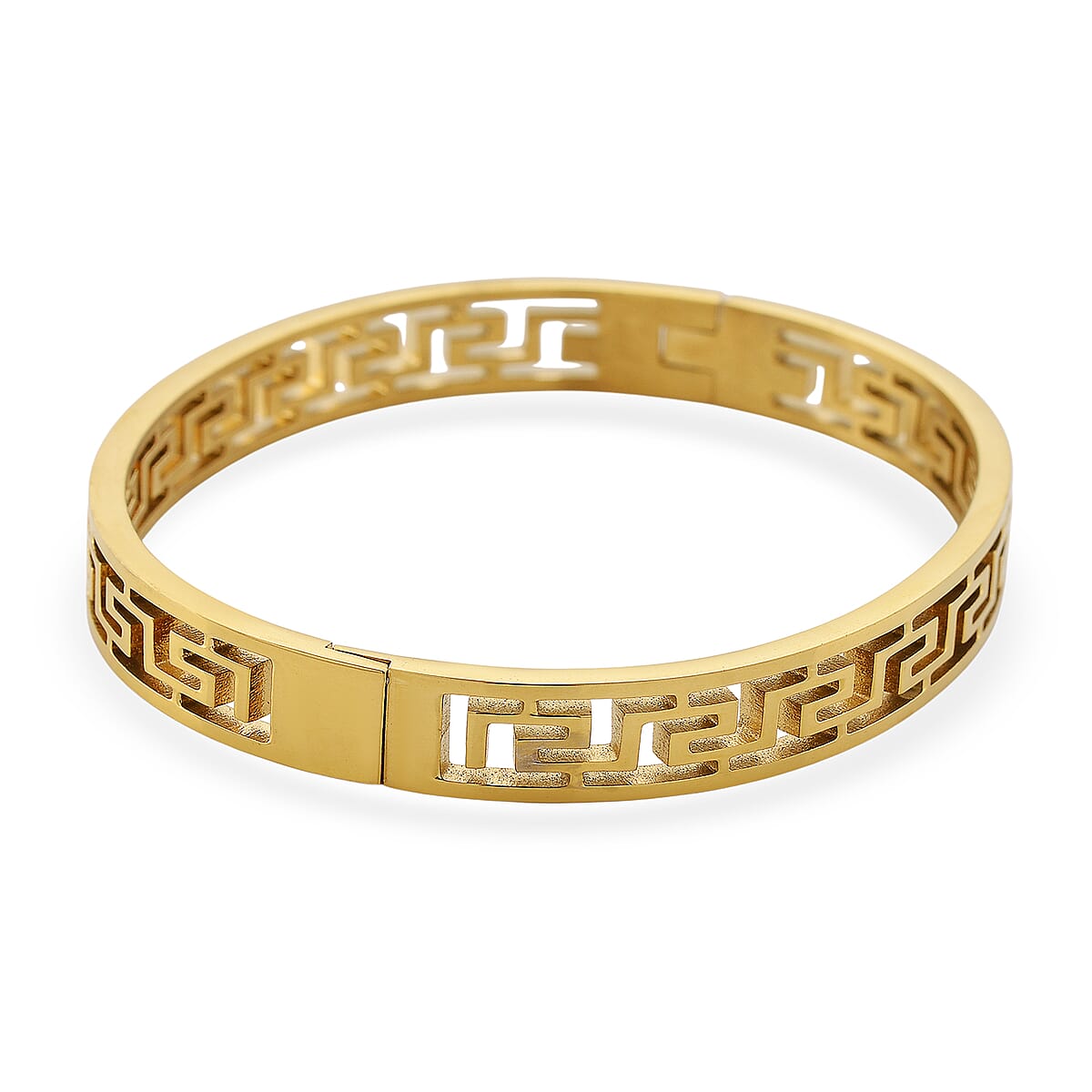 Timeless Greek Key Bangle Bracelet in ION Plated YG Stainless Steel (7.25 In) image number 4