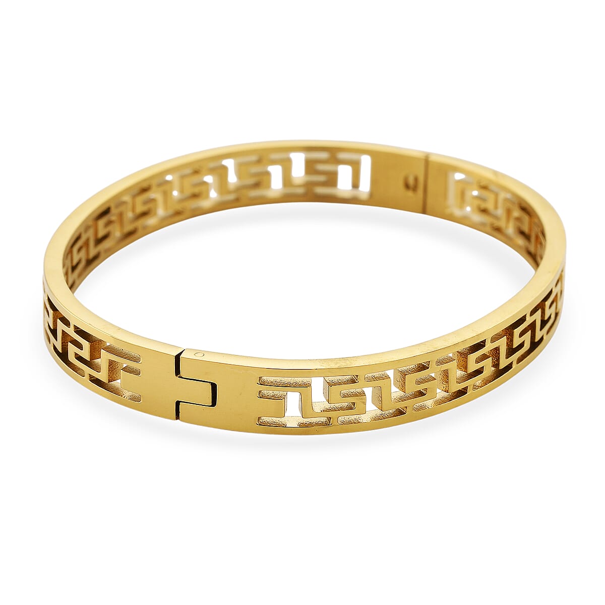 Timeless Greek Key Bangle Bracelet in ION Plated YG Stainless Steel (7.25 In) image number 5