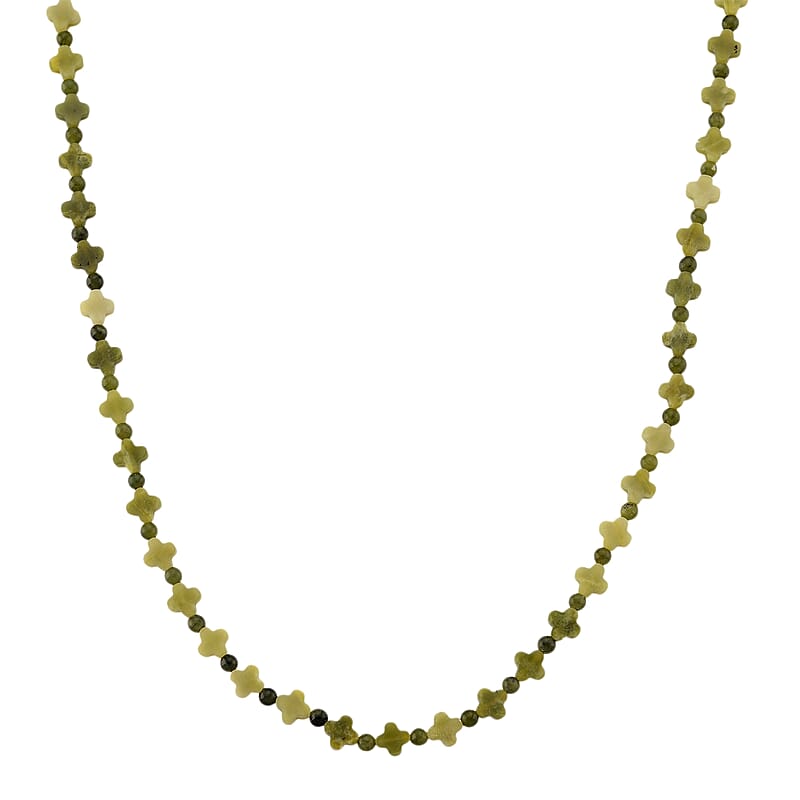 Connemara Marble 75.00 ctw Beaded and Irish Clover Necklace in Goldtone 18-20 Inches