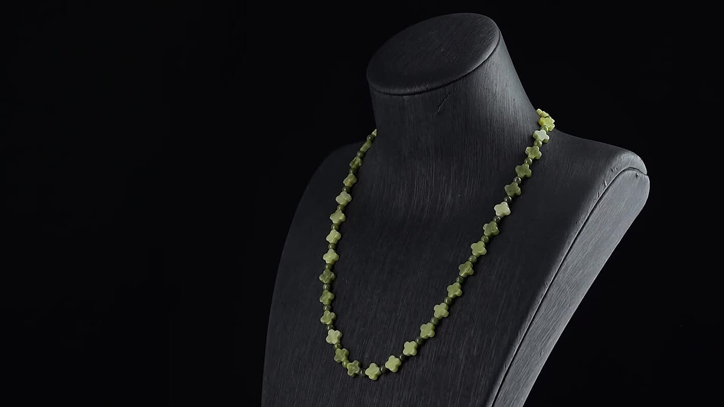 Connemara Marble 75.00 ctw Beaded and Irish Clover Necklace in Goldtone 18-20 Inches