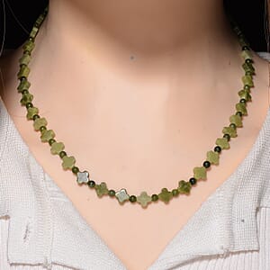 Connemara Marble 75.00 ctw Beaded and Irish Clover Necklace in Goldtone 18-20 Inches