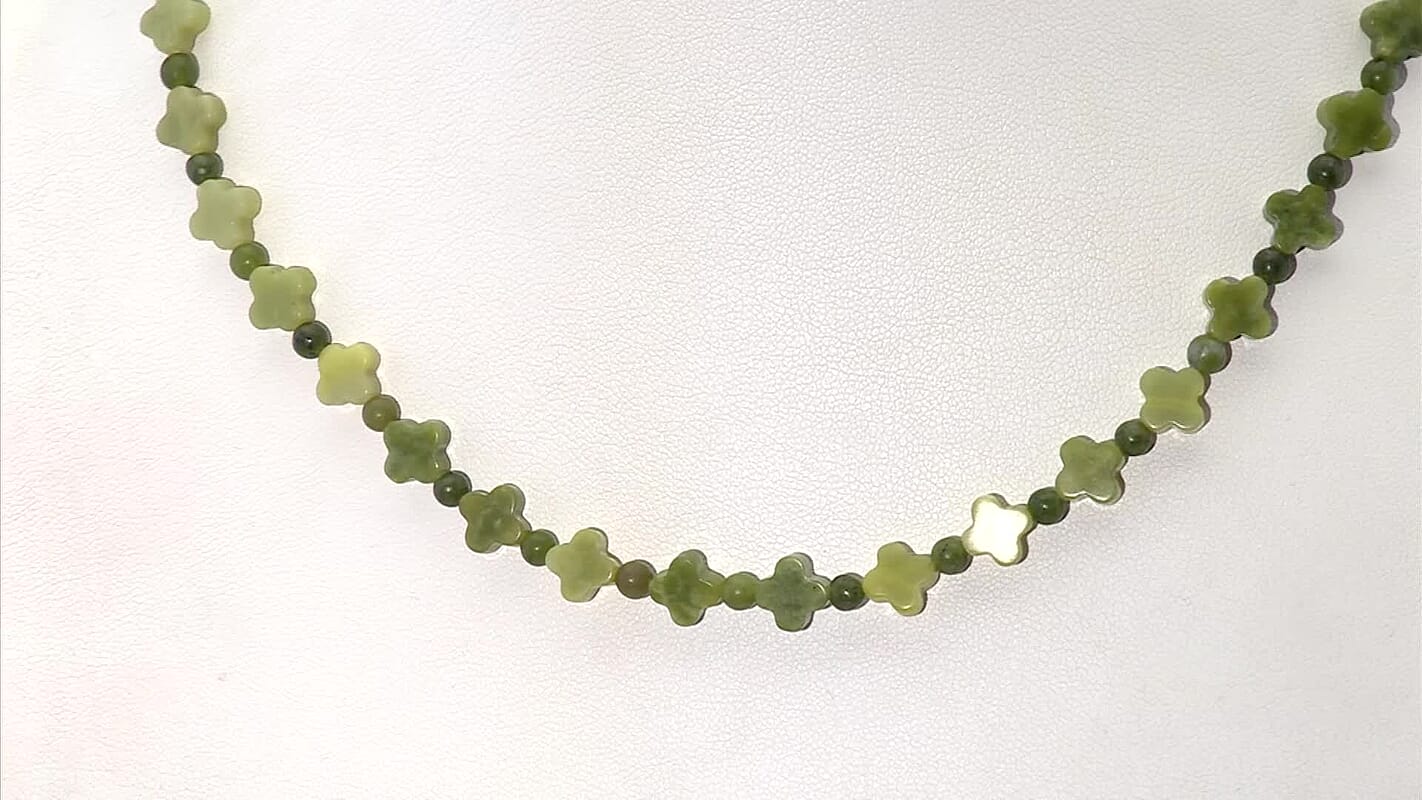 Connemara Marble 75.00 ctw Beaded and Irish Clover Necklace in Goldtone 18-20 Inches