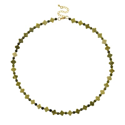 Connemara Marble 75.00 ctw Beaded and Irish Clover Necklace in Goldtone 18-20 Inches