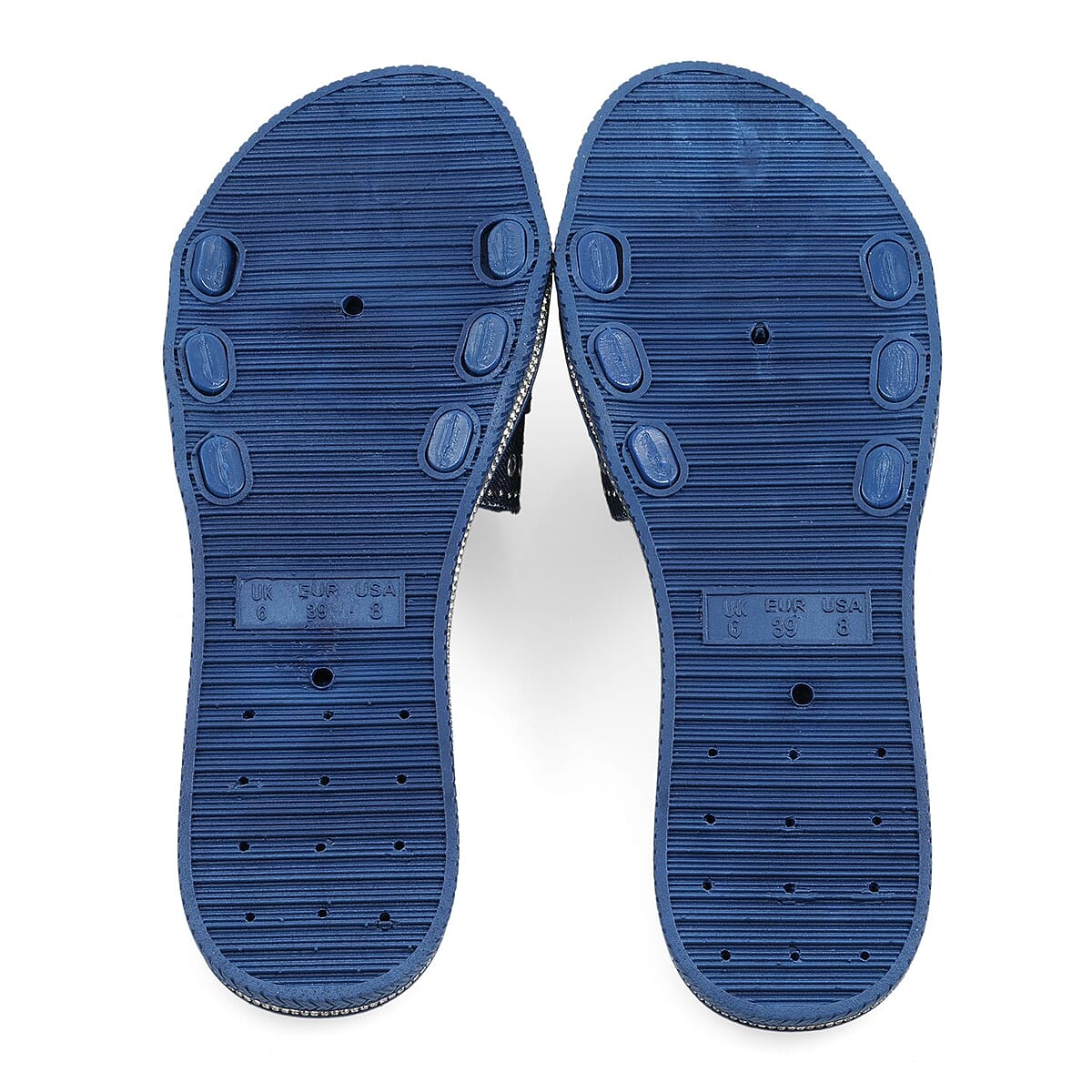 LOVE 83 Navy Denim Stud and Rhinestone Slides - L image number 4