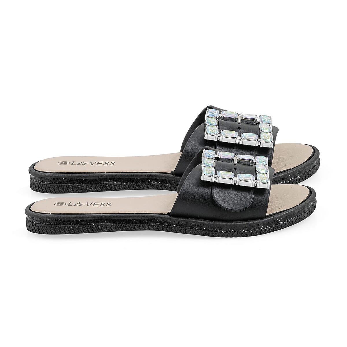 LOVE 83 Black Rhinestone Buckle Slides - 11 image number 2