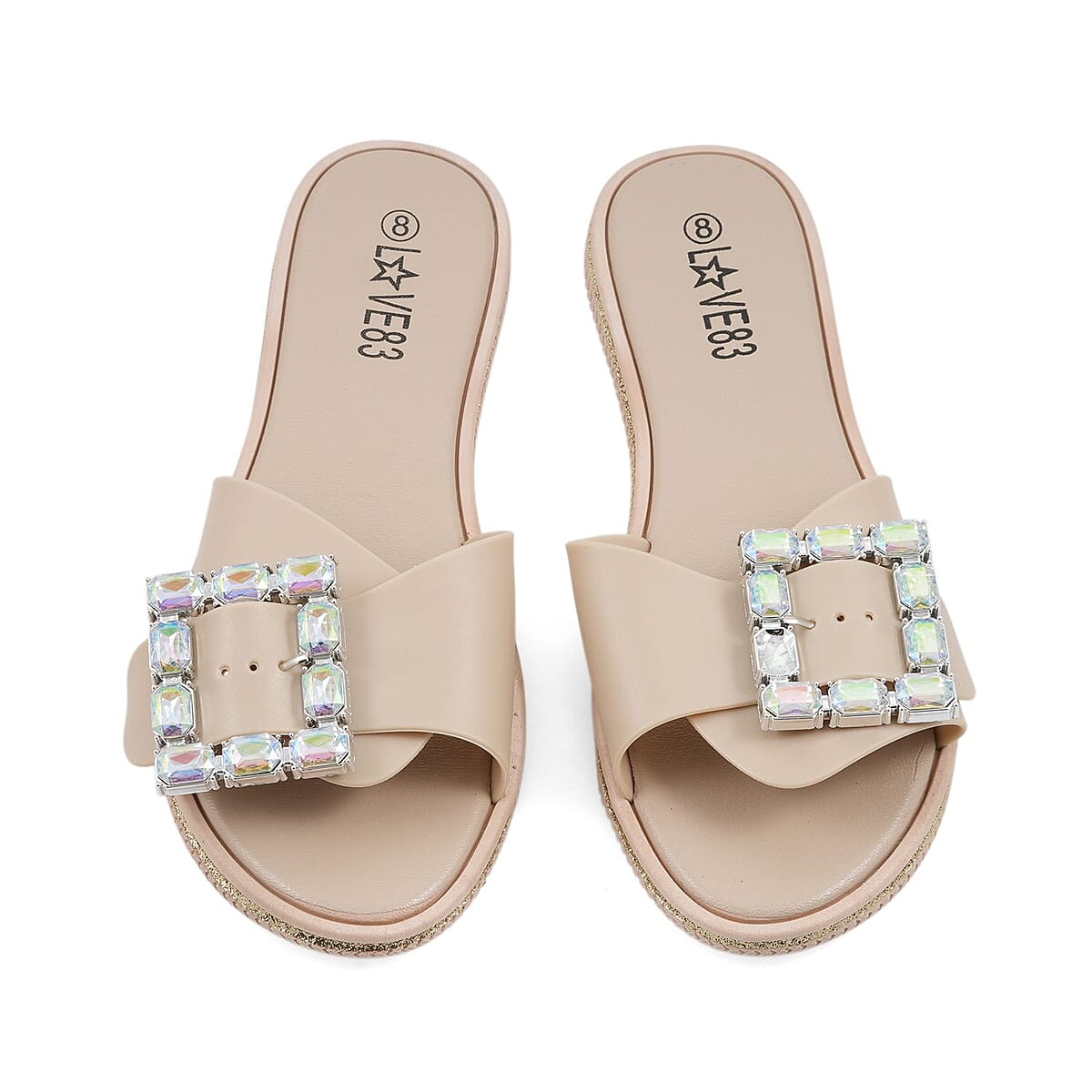 LOVE 83 Beige Rhinestone Buckle Slides - S image number 1