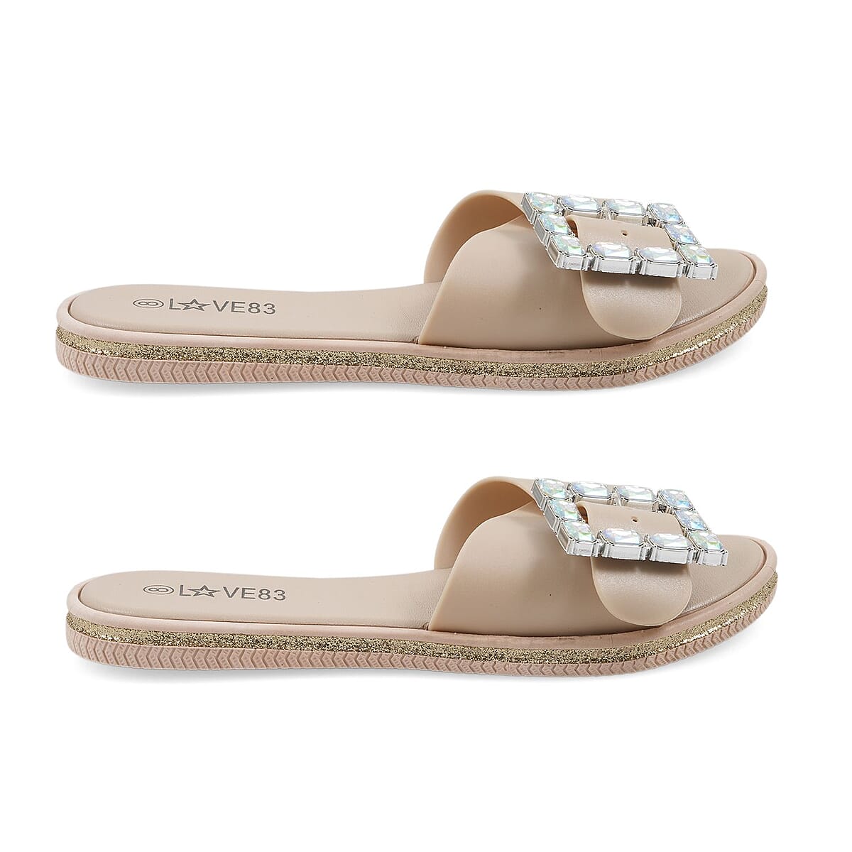 LOVE 83 Beige Rhinestone Buckle Slides - S image number 2