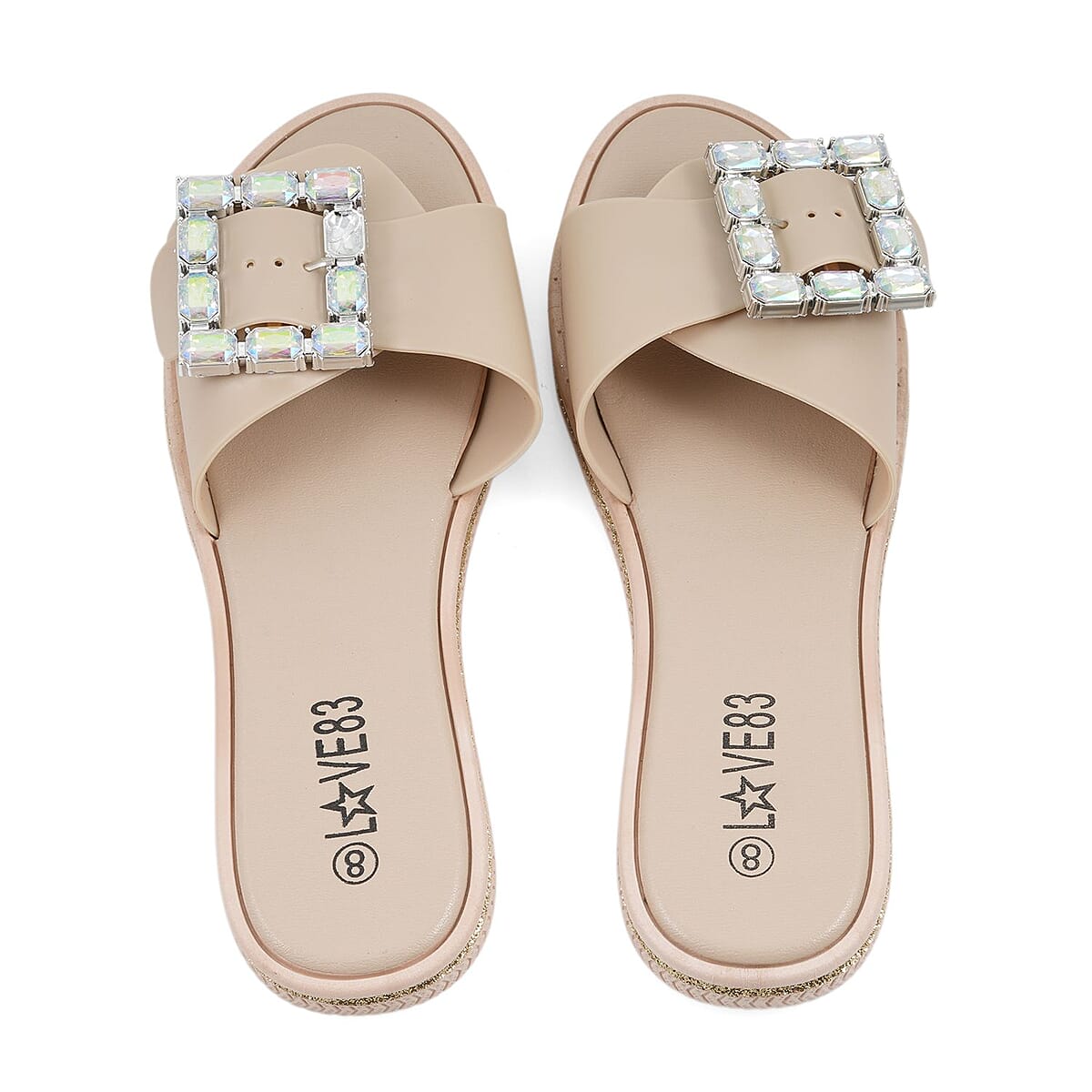LOVE 83 Beige Rhinestone Buckle Slides - S image number 3
