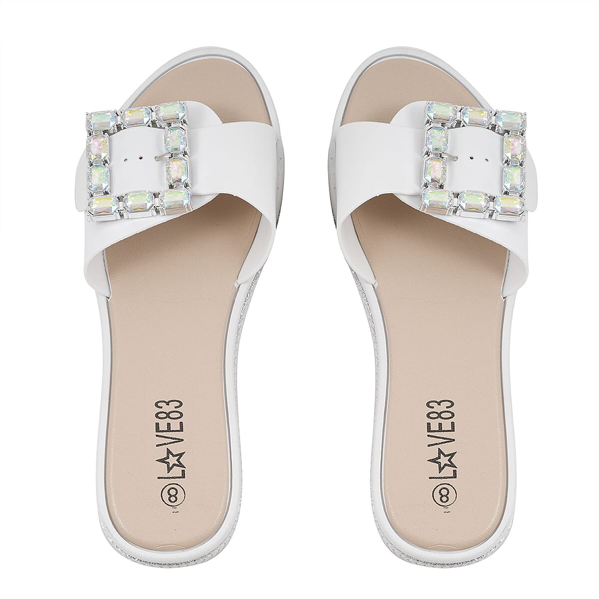 LOVE 83 White Rhinestone Buckle Slides - XL image number 4