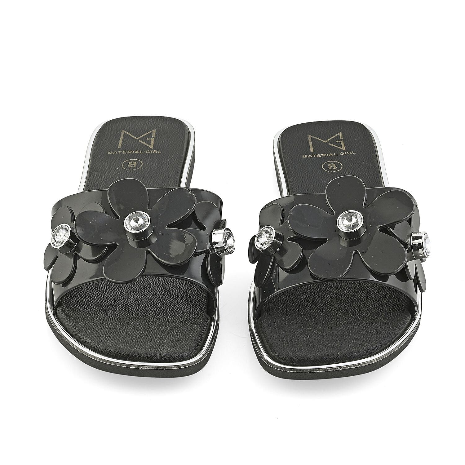 MATERIAL GIRL Black Floral EVA Slides - L
