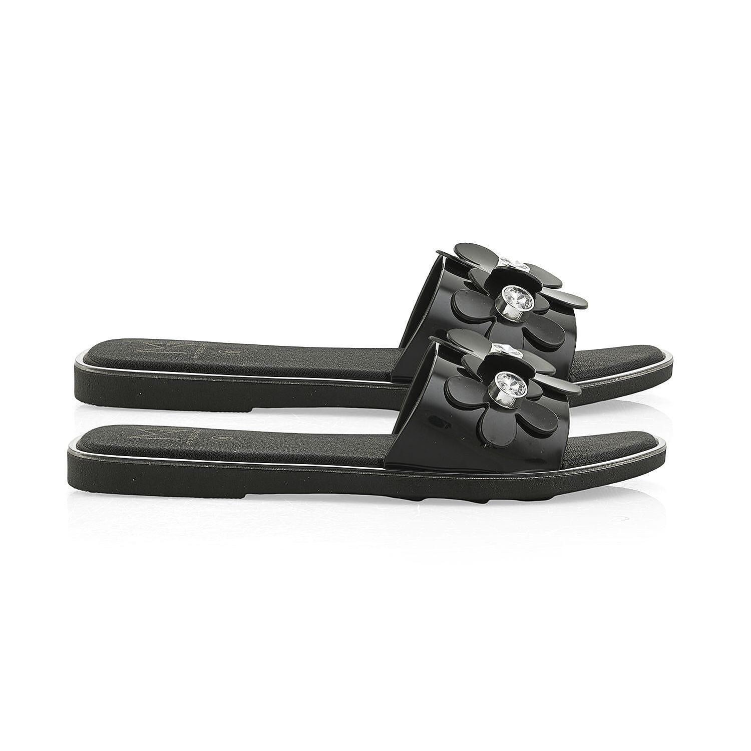 MATERIAL GIRL Black Floral EVA Slides - L
