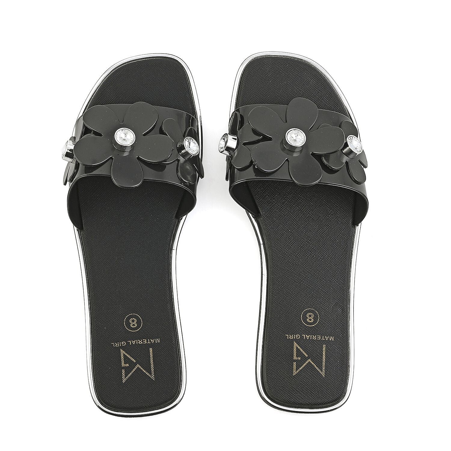 MATERIAL GIRL Black Floral EVA Slides - L