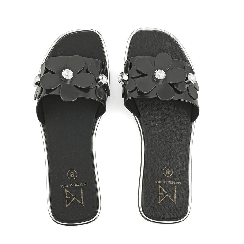 MATERIAL GIRL Black Floral EVA Slides - L