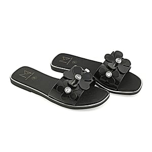 MATERIAL GIRL Black Floral EVA Slides - M