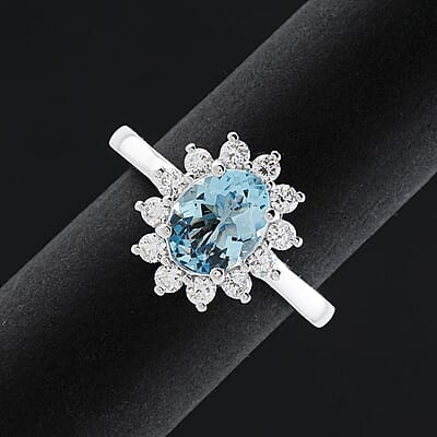Certified & Appraised AAA Santa Maria Aquamarine and G-H SI Luxuriant Lab Grown Diamond 2.18 ctw Ring in 10K White Gold (Size 5.0)