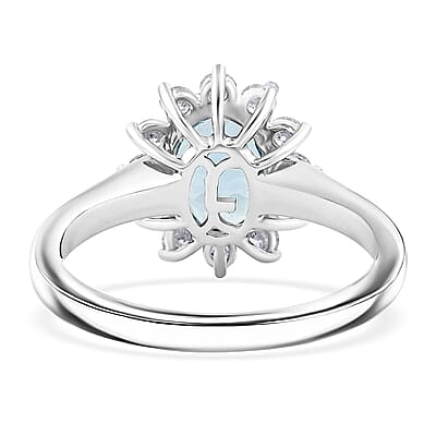 Certified & Appraised AAA Santa Maria Aquamarine and G-H SI Luxuriant Lab Grown Diamond 2.18 ctw Ring in 10K White Gold (Size 5.0)