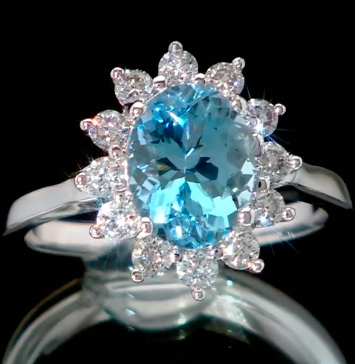 Certified & Appraised AAA Santa Maria Aquamarine and G-H SI Luxuriant Lab Grown Diamond 2.18 ctw Ring in 10K White Gold (Size 6.0) (Del. in 12-15 Days) image number 0