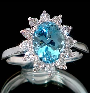 Certified & Appraised AAA Santa Maria Aquamarine and G-H SI Luxuriant Lab Grown Diamond 2.18 ctw Ring in 10K White Gold (Size 6.0) (Del. in 12-15 Days)