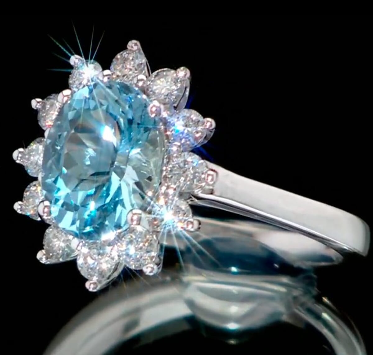 Certified & Appraised AAA Santa Maria Aquamarine and G-H SI Luxuriant Lab Grown Diamond 2.18 ctw Ring in 10K White Gold (Size 6.0) (Del. in 12-15 Days) image number 1
