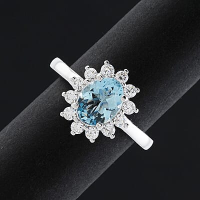 Certified & Appraised AAA Santa Maria Aquamarine and G-H SI Luxuriant Lab Grown Diamond 2.18 ctw Ring in 10K White Gold (Size 7.0)