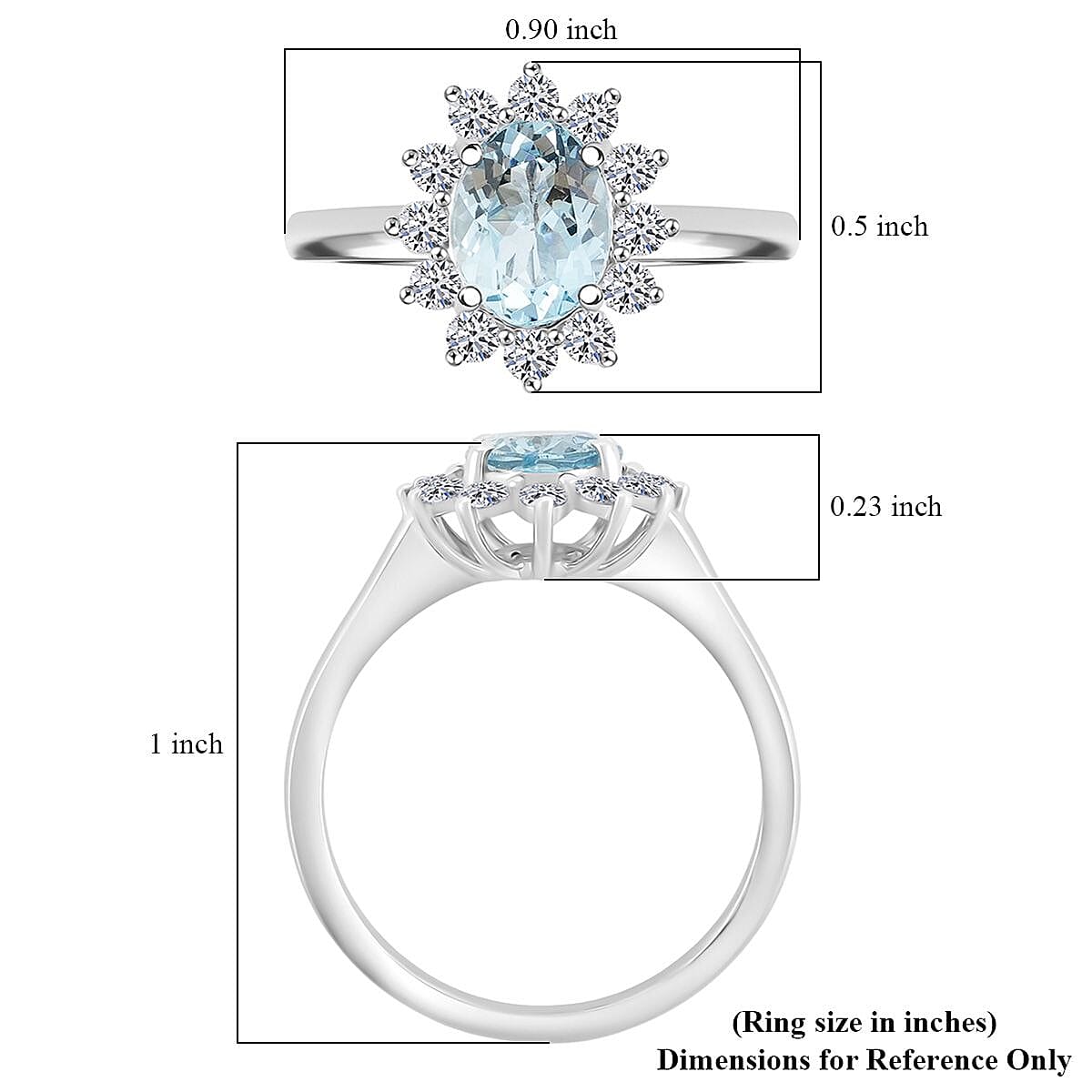 Certified & Appraised AAA Santa Maria Aquamarine and G-H SI Luxuriant Lab Grown Diamond 2.18 ctw Ring in 10K White Gold (Size 7.0) image number 5