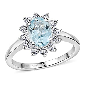 Certified & Appraised AAA Santa Maria Aquamarine and G-H SI Luxuriant Lab Grown Diamond 2.18 ctw Ring in 10K White Gold (Size 7.5)