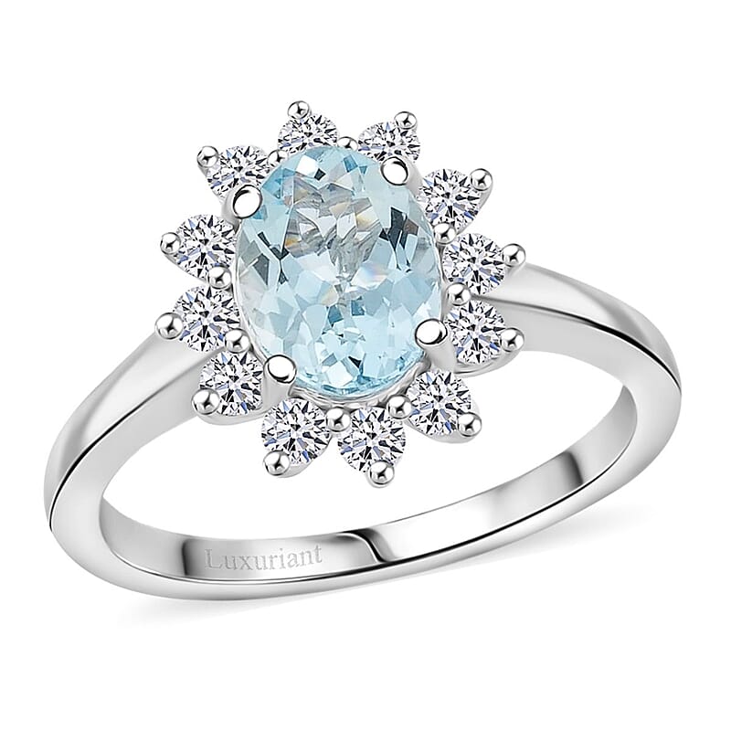 Certified & Appraised AAA Santa Maria Aquamarine and G-H SI Luxuriant Lab Grown Diamond 2.18 ctw Ring in 10K White Gold (Size 8.0)