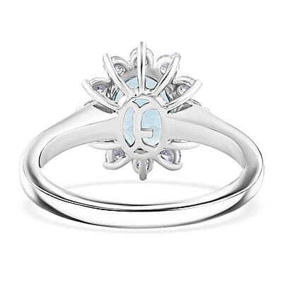 Certified & Appraised AAA Santa Maria Aquamarine and G-H SI Luxuriant Lab Grown Diamond 2.18 ctw Ring in 10K White Gold (Size 8.0)