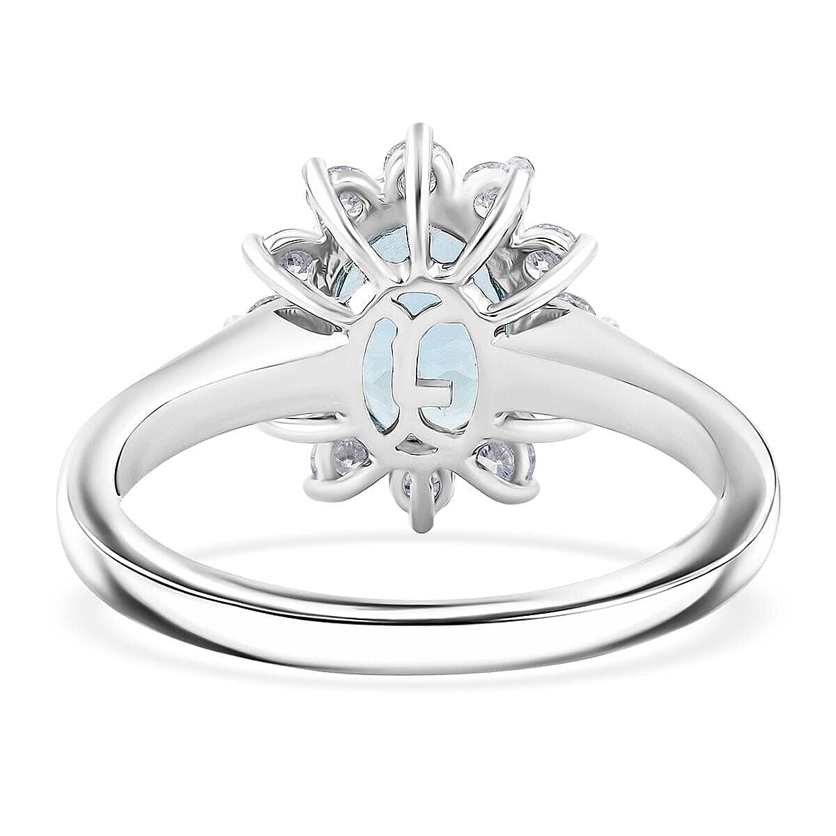 Certified & Appraised AAA Santa Maria Aquamarine and G-H SI Luxuriant Lab Grown Diamond 2.18 ctw Ring in 10K White Gold (Size 9.5) image number 4