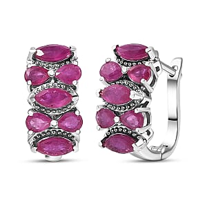 D'Joy Niassa Ruby (FF) 3.70 ctw Hoop Earrings in Rhodium Over Sterling Silver