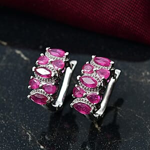 D'Joy Niassa Ruby (FF) 3.70 ctw Royal Lineage Earrings in Rhodium Over Sterling Silver