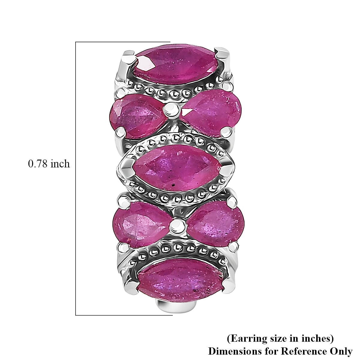 D'Joy Niassa Ruby (FF) 3.70 ctw Hoop Earrings in Rhodium Over Sterling Silver image number 4