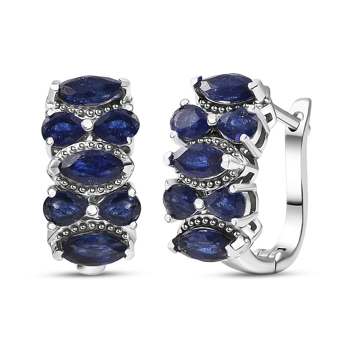 D'Joy Masoala Sapphire (D) 4.10 ctw Royal Lineage Earrings in Rhodium Over Sterling Silver  image number 0