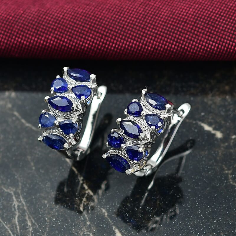 D'Joy Masoala Sapphire (D) 4.10 ctw Royal Lineage Earrings in Rhodium Over Sterling Silver