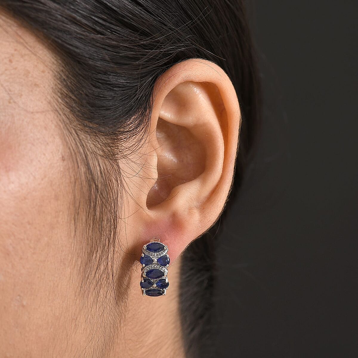 D'Joy Masoala Sapphire (D) 4.10 ctw Royal Lineage Earrings in Rhodium Over Sterling Silver  image number 2