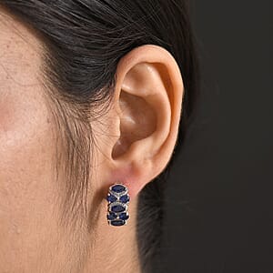 D'Joy Masoala Sapphire (D) 4.10 ctw Royal Lineage Earrings in Rhodium Over Sterling Silver 