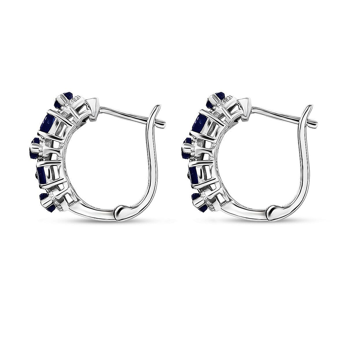 D'Joy Masoala Sapphire (D) 4.10 ctw Royal Lineage Earrings in Rhodium Over Sterling Silver