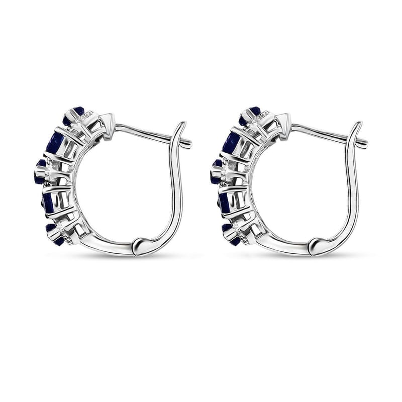 D'Joy Masoala Sapphire (D) 4.10 ctw Royal Lineage Earrings in Rhodium Over Sterling Silver