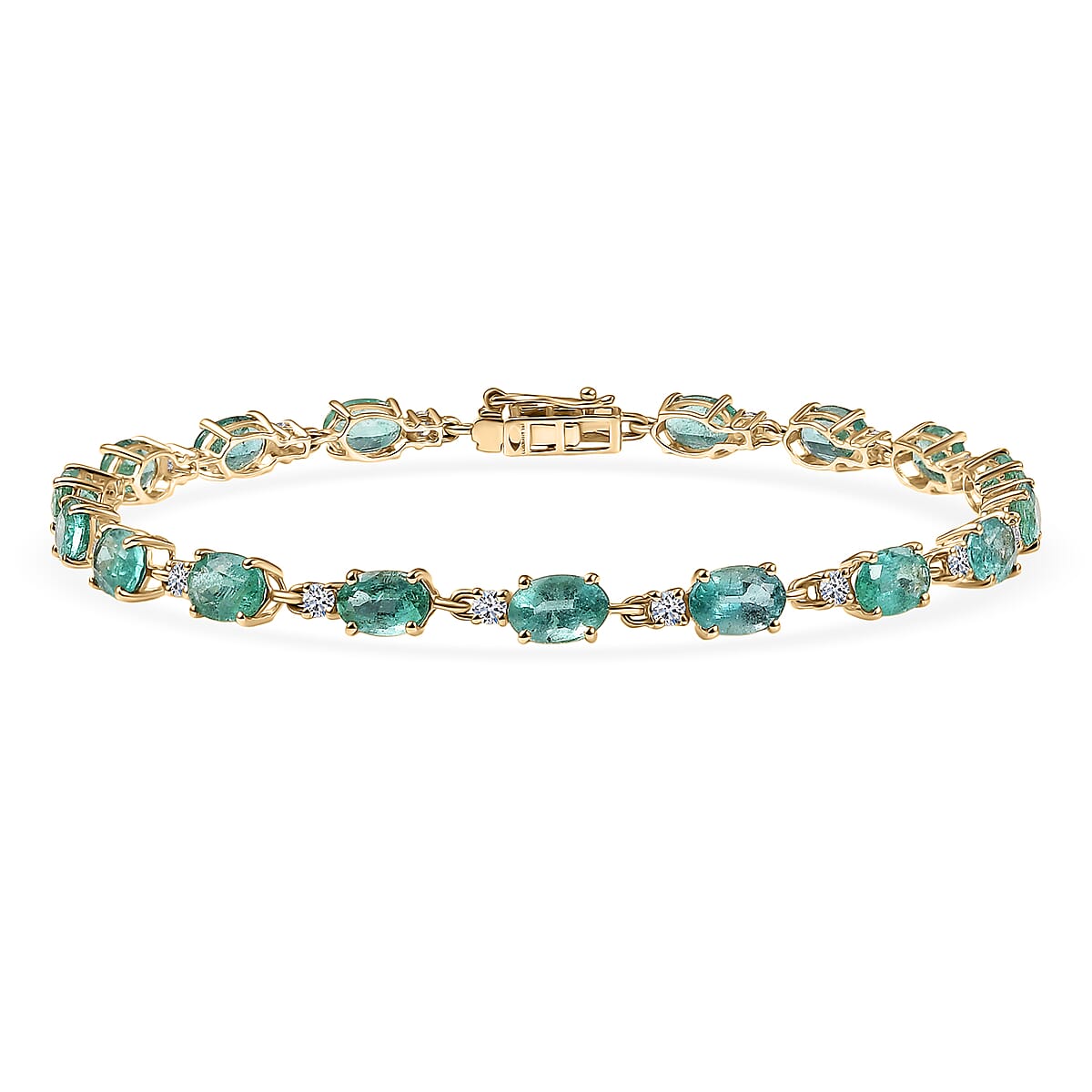 AAA Kagem Zambian Emerald and G-H SI Luxuriant Lab Grown Diamond 7.65 ctw Bracelet in 10K Yellow Gold (7.25 In) image number 0