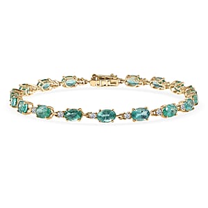 AAA Kagem Zambian Emerald and G-H SI Luxuriant Lab Grown Diamond 7.65 ctw Bracelet in 10K Yellow Gold (7.25 In)