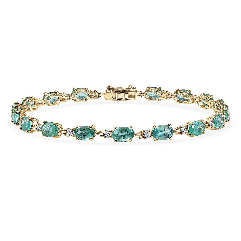AAA Kagem Zambian Emerald and G-H SI Luxuriant Lab Grown Diamond 7.65 ctw Bracelet in 10K Yellow Gold (7.25 In)