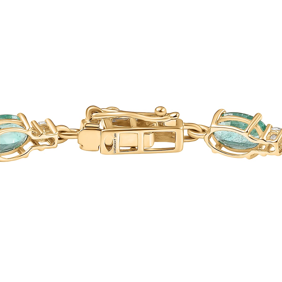 AAA Kagem Zambian Emerald and G-H SI Luxuriant Lab Grown Diamond 7.65 ctw Bracelet in 10K Yellow Gold (7.25 In) image number 3