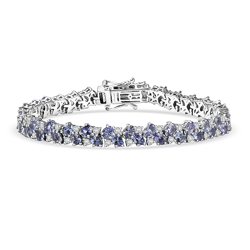 D'Joy Tanzanite and Moissanite 12.40 ctw Blue Sky in Night Bracelet in Rhodium Over Sterling Silver (7.25 In)