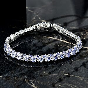 D'Joy Tanzanite and Moissanite 12.40 ctw Blue Sky in Night Bracelet in Rhodium Over Sterling Silver (7.25 In)