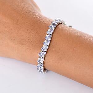 D'Joy Tanzanite and Moissanite 12.40 ctw Blue Sky in Night Bracelet in Rhodium Over Sterling Silver (7.25 In)