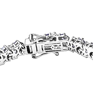 D'Joy Tanzanite and Moissanite 12.40 ctw Blue Sky in Night Bracelet in Rhodium Over Sterling Silver (7.25 In)