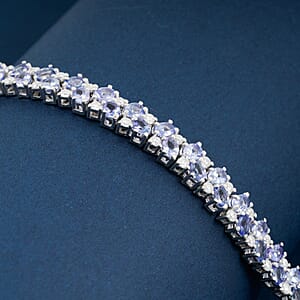 D'Joy Tanzanite and Moissanite 13.20 ctw Blue Sky in Night Bracelet in Rhodium Over Sterling Silver (8.00 In)