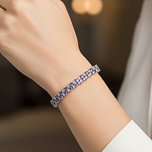 D'Joy Tanzanite and Moissanite 13.20 ctw Blue Sky in Night Bracelet in Rhodium Over Sterling Silver (8.00 In)