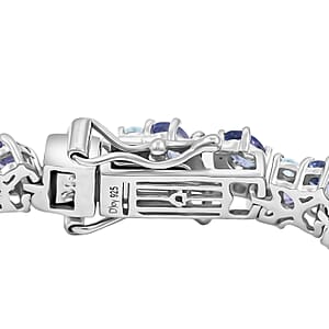 D'Joy Tanzanite and Moissanite 13.20 ctw Blue Sky in Night Bracelet in Rhodium Over Sterling Silver (8.00 In)