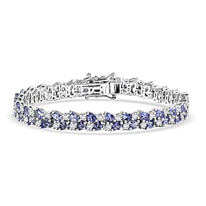 D'Joy Tanzanite and Moissanite 11.20 ctw Blue Sky in Night Bracelet in Rhodium Over Sterling Silver (6.50 In)